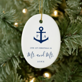 Unser erstes Weihnachts-Foto Monogram Nautic Gay Keramik Ornament