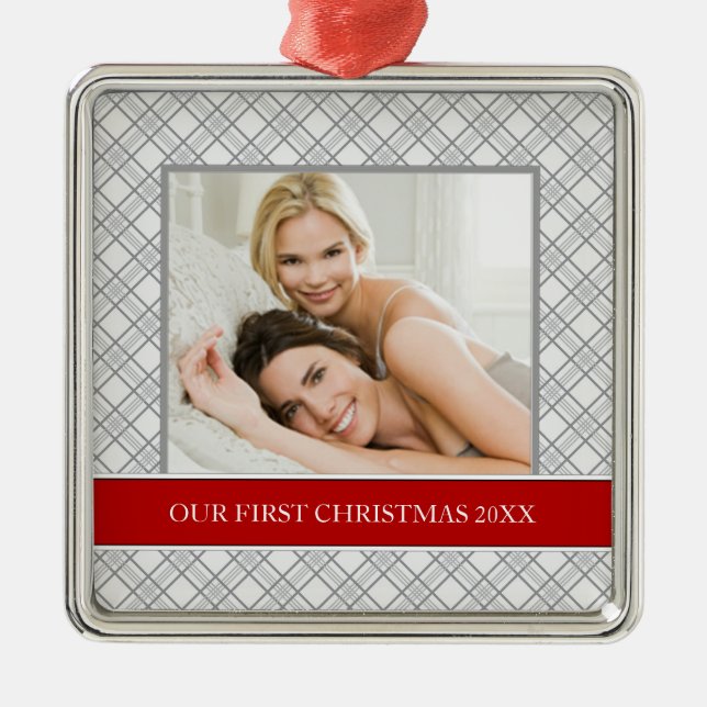 Unser erstes Weihnachts-Foto-Weihnachtsschmuck Silbernes Ornament (Vorne)