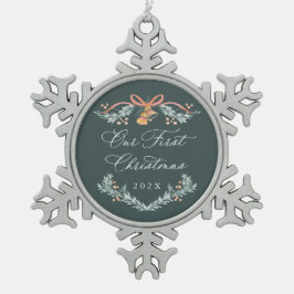 Unser erstes Weihnachts-Neuvermähltes Keepake-Orna Schneeflocken Zinn-Ornament