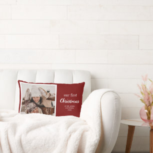 Unser erstes Weihnachts Newlywings Foto Script Red Lendenkissen