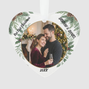 Unser erstes Weihnachts-Paar-Foto-Herz-Ornament Ornament