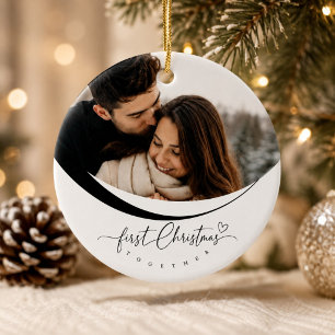 Unser erstes Weihnachts-Paar-Foto-Monogramm Keramik Ornament