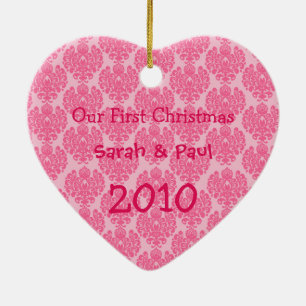 Unser erstes Weihnachts-Rosa Damaske Foto Ornament