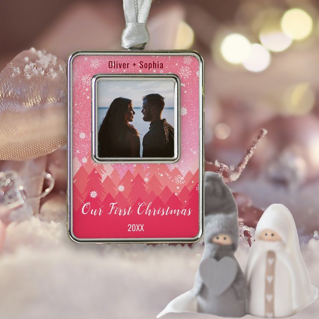 Unser erstes Weihnachts-Rosa-Schneewittchen-Thema Rahmen-Ornament Silber (Von Creator hochgeladen)