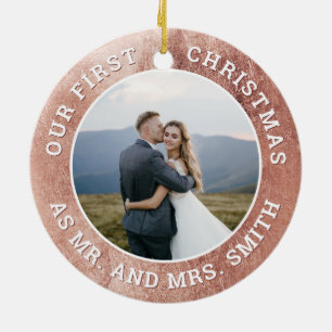 Unser erstes Weihnachts-Rose-Gold-Snowflake-Bild Keramik Ornament