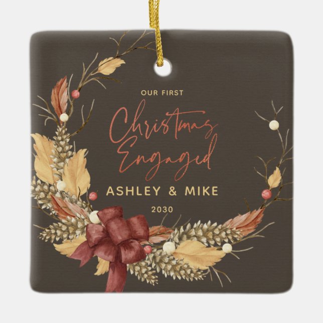 Unser erstes Weihnachts-Rustikal-Kupfer-Foto Keramikornament (Vorderseite)