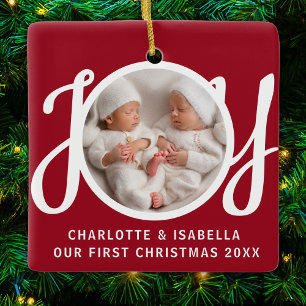 Unser erstes Weihnachts-Twins-Foto Red Keepake Keramikornament