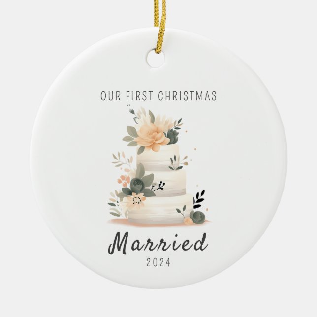 Unser erstes Weihnachts-Verheiratet-Weihnachtsgesc Keramik Ornament (Vorne)