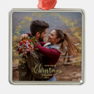 Unser erstes Weihnachts-Verlobt-Foto-Ornament Ornament Aus Metall