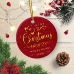 Unser erstes Weihnachts-Verlobt Rustikales Bauernh Keramik Ornament<br><div class="desc">Unser erstes Weihnachten Verlobte rustikale Bauernhof Keramik Ornament</div>