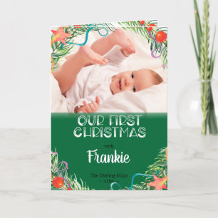 Unser erstes Weihnachtsbaby-Foto - White Green Feiertagskarte