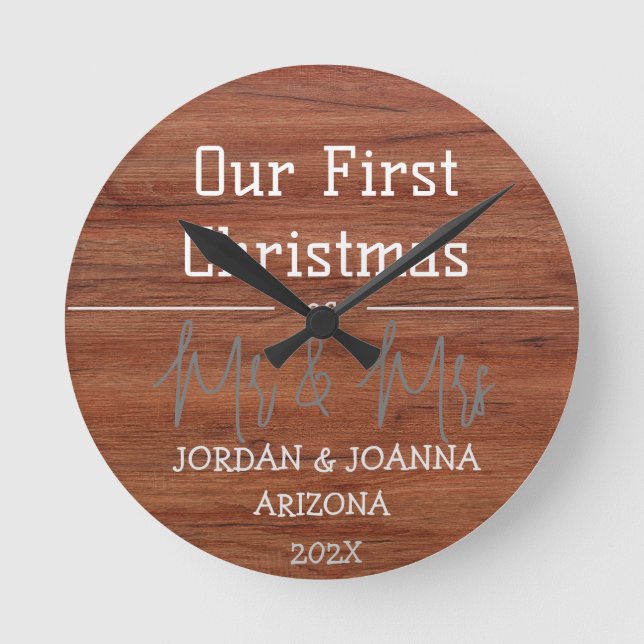 Unser erstes Weihnachtsbaumholz von Mr. und Mrs. Runde Wanduhr (Vorderseite)
