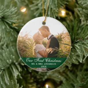Unser erstes Weihnachtsfest Foto Green Keramik Ornament