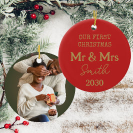 Unser erstes Weihnachtsfest Foto Mr. und Mrs. Red Keramik Ornament