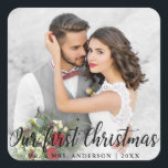 Unser erstes Weihnachtsfest-Foto Quadratischer Aufkleber<br><div class="desc">Unser erstes Weihnachtsaufkleber für das Foto</div>