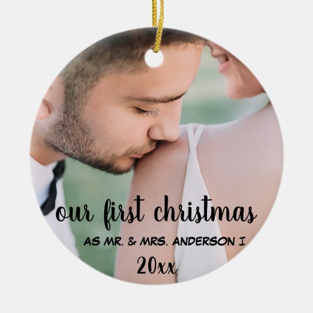 Unser erstes Weihnachtsfest, Frau Foto, Verheirate Keramik Ornament (Vorne)