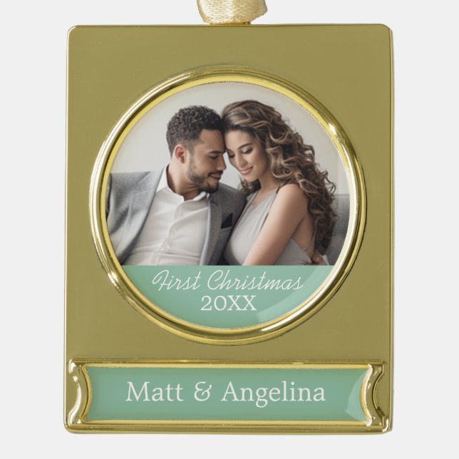 Unser erstes Weihnachtsfest - Hochzeit oder Verlob Banner-Ornament Gold (Vorderseite)