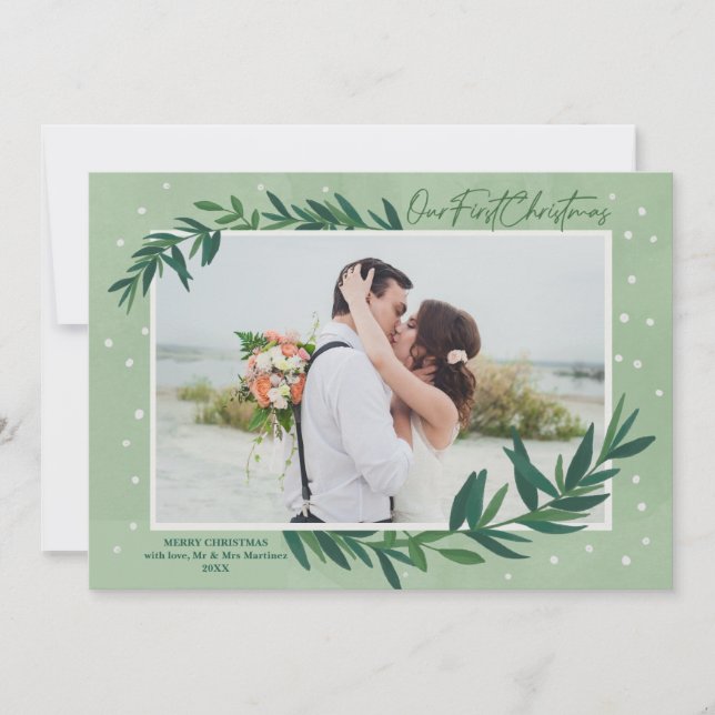 Unser erstes Weihnachtsfest - Modernes botanisches Feiertagskarte (Vorderseite)