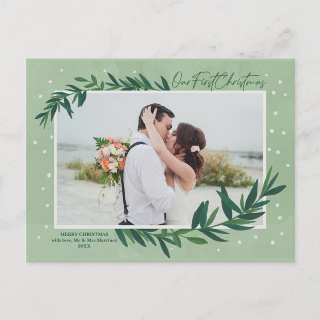 Unser erstes Weihnachtsfest - Modernes botanisches Feiertagspostkarte (Vorderseite)