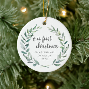 Unser erstes Weihnachtsfest Rustikales Foto in neu Keramik Ornament