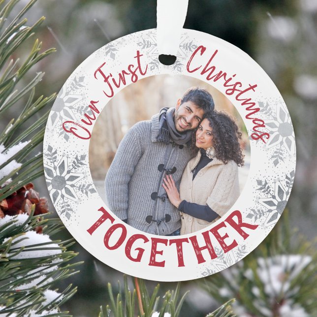 Unser erstes Weihnachtsfest zusammen Rot und Silbe Ornament (First Christmas Together photo ornament keepsake)