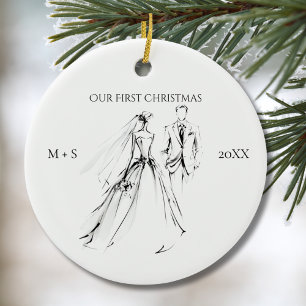 Unser erstes Weihnachtsfoto Brautkleid Anzug Süß Keramik Ornament
