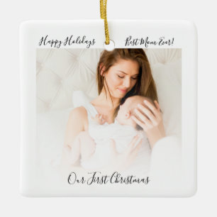 Unser erstes Weihnachtsfoto von Mama und Baby im r Keramikornament