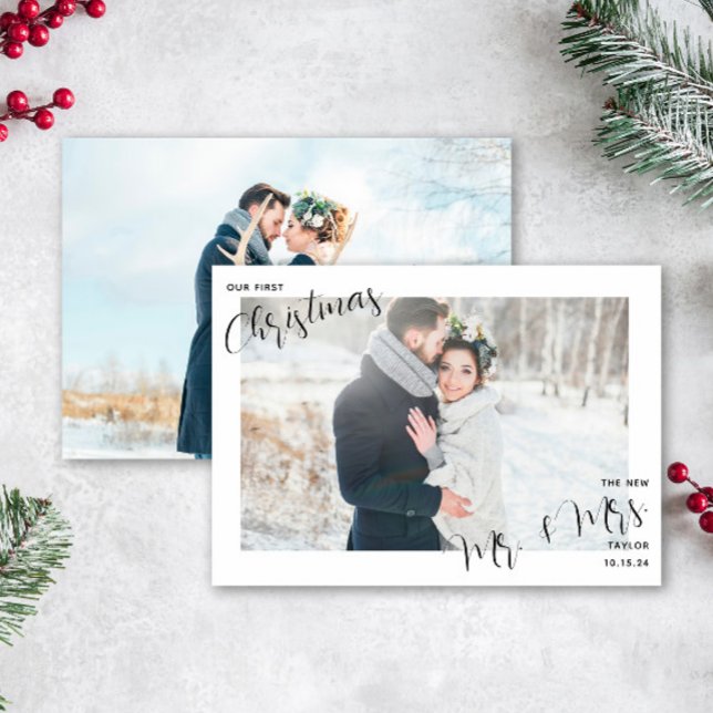 Unser erstes Weihnachtsfrisch verheiratetes Foto Feiertagskarte (Easily personalize this first Christmas as Mr. & Mrs. Card with 2 photos and your deets!)