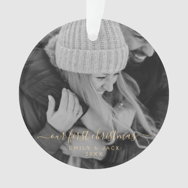 Unser erstes Weihnachtshandbrief-Foto Ornament (Vorderseite)