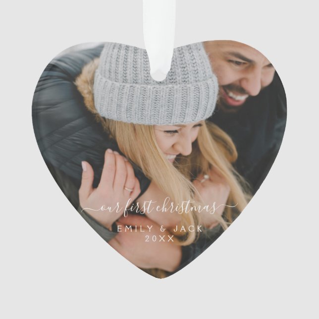 Unser erstes Weihnachtshandbrief-Foto Ornament (Vorderseite)