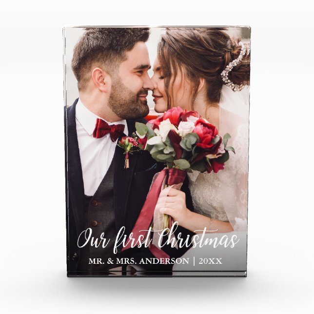 Unser erstes Weihnachtshochzeits-Foto-Weiß-Skript Fotoblock (Vorderseite)