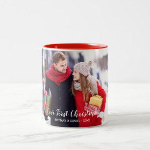 Unser erstes Weihnachtskuppel Foto Red White Zweifarbige Tasse