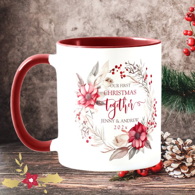 Unser erstes Weihnachtslied zusammen Tasse (Our first Christmas Together wreath Mug)