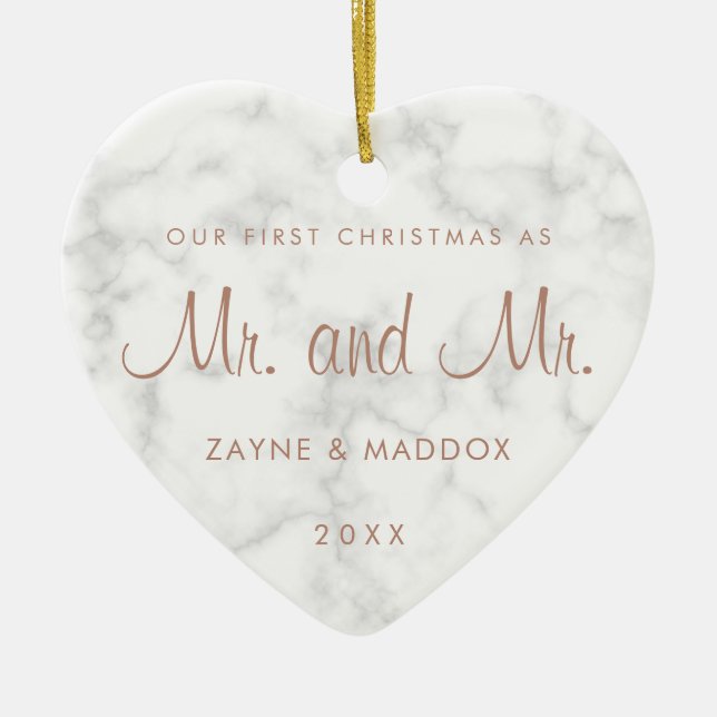 Unser erstes Weihnachtsmarmor-Rose Gold Gay Keramik Ornament (Vorne)
