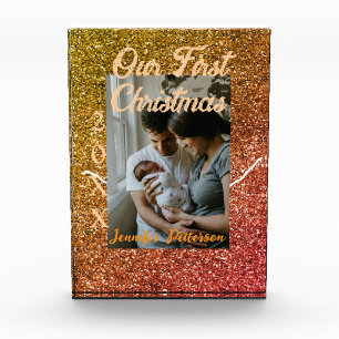 Unser erstes Weihnachtsorange roter Glitter-Foto-J Fotoblock