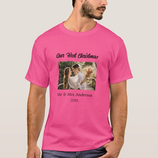 Unser erstes Weihnachtspaar Foto Name Mr. & Mrs. M T-Shirt (Vorderseite)