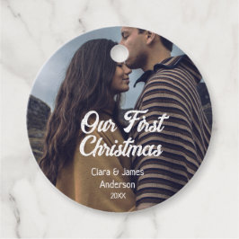 Unser erstes Weihnachtspaar Foto-Name weiß grau Geschenkanhänger