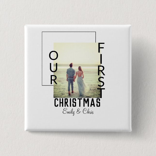 Unser erstes Weihnachtspaar Name Foto minimal Button (Vorderseite)