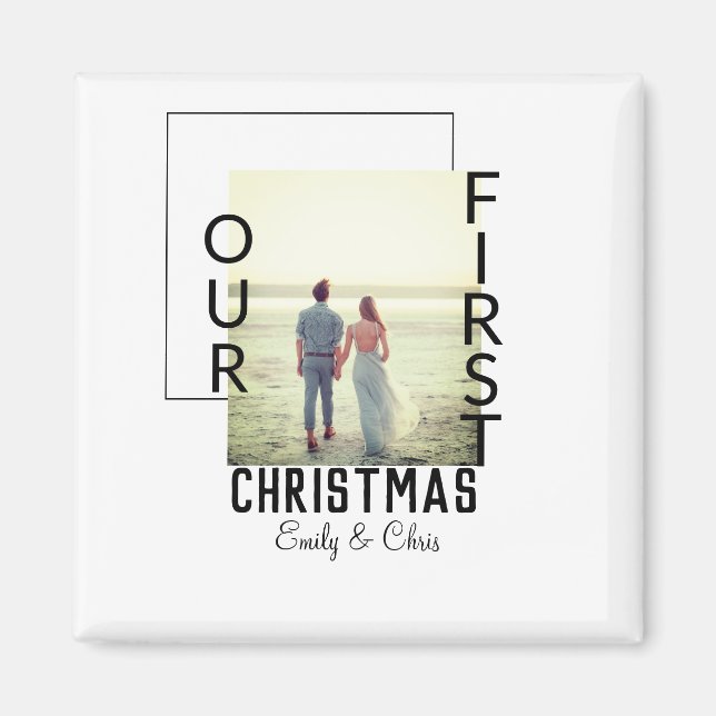 Unser erstes Weihnachtspaar Name Foto minimal Magnet (Vorne)