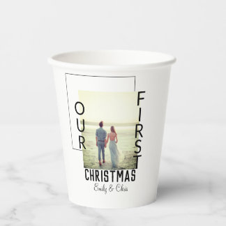 Unser erstes Weihnachtspaar Name Foto minimal Pappbecher