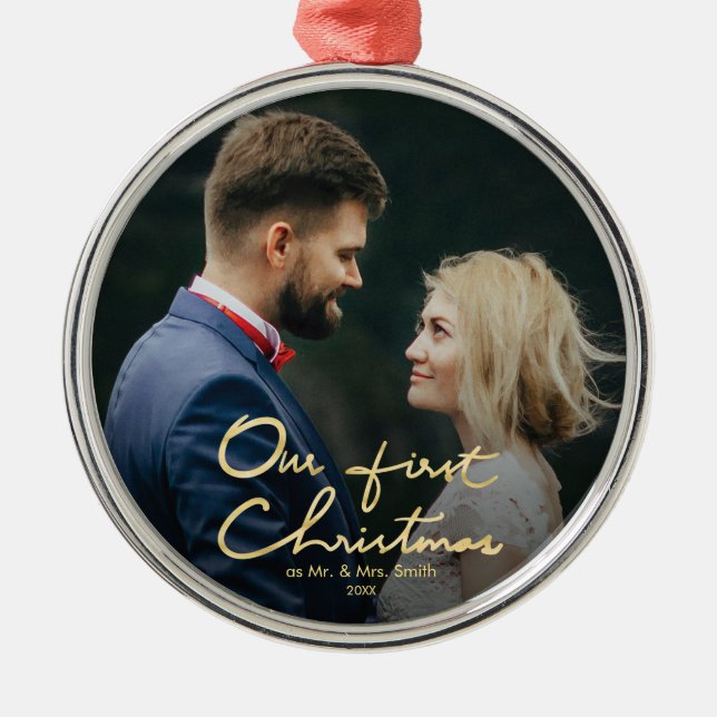 Unser erstes Weihnachtsschickes Hand-Mit Silbernes Ornament (Vorne)