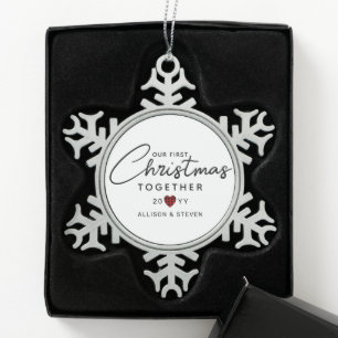 Unser erstes Weihnachtszitat Personalisiert Schneeflocken Zinn-Ornament