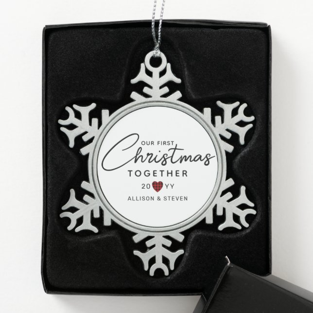 Unser erstes Weihnachtszitat Personalisiert Schneeflocken Zinn-Ornament (Box)