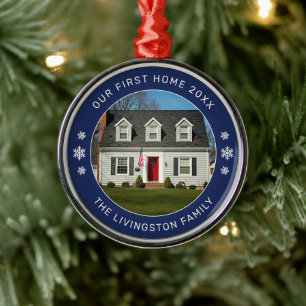 Unser erstes Zuhause Navy Personalisiert Foto Ornament Aus Metall