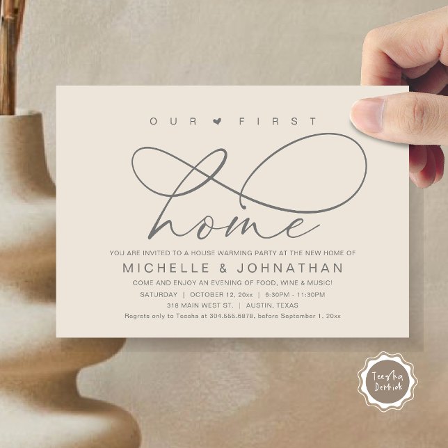 Unser erstes Zuhause-Party, Modernes Housewarming Einladung (Our First Home, New Housewarming Party Invitation Card, PDF, Modern Romantic Script, Dark Grey Cream)