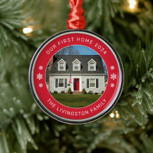 Unser erstes Zuhause Red Personalisiert Foto Ornament Aus Metall