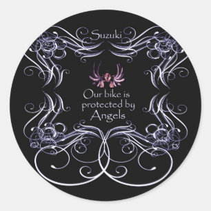 Unser Fahrrad ist durch Engel geschützt Runder Aufkleber