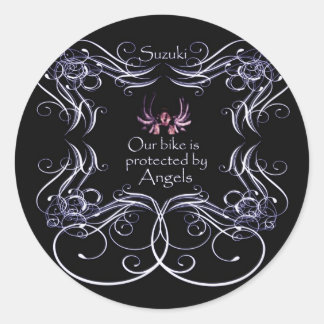 Unser Fahrrad ist durch Engel geschützt Runder Aufkleber