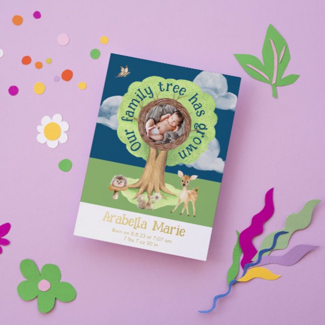 Unser Familienbaum hat die Geburtsankündigung von  Folieneinladung (Von Creator hochgeladen)