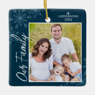 Unser Familienhandwriting-Foto Blue Christmas Keramikornament